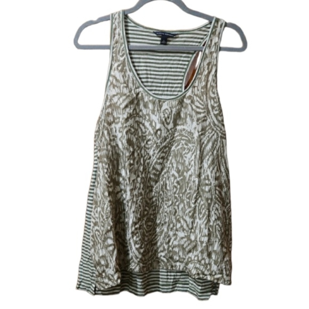 Banana Republic We Sasha Mixed Tank Green Striped 100% Silk Front LG